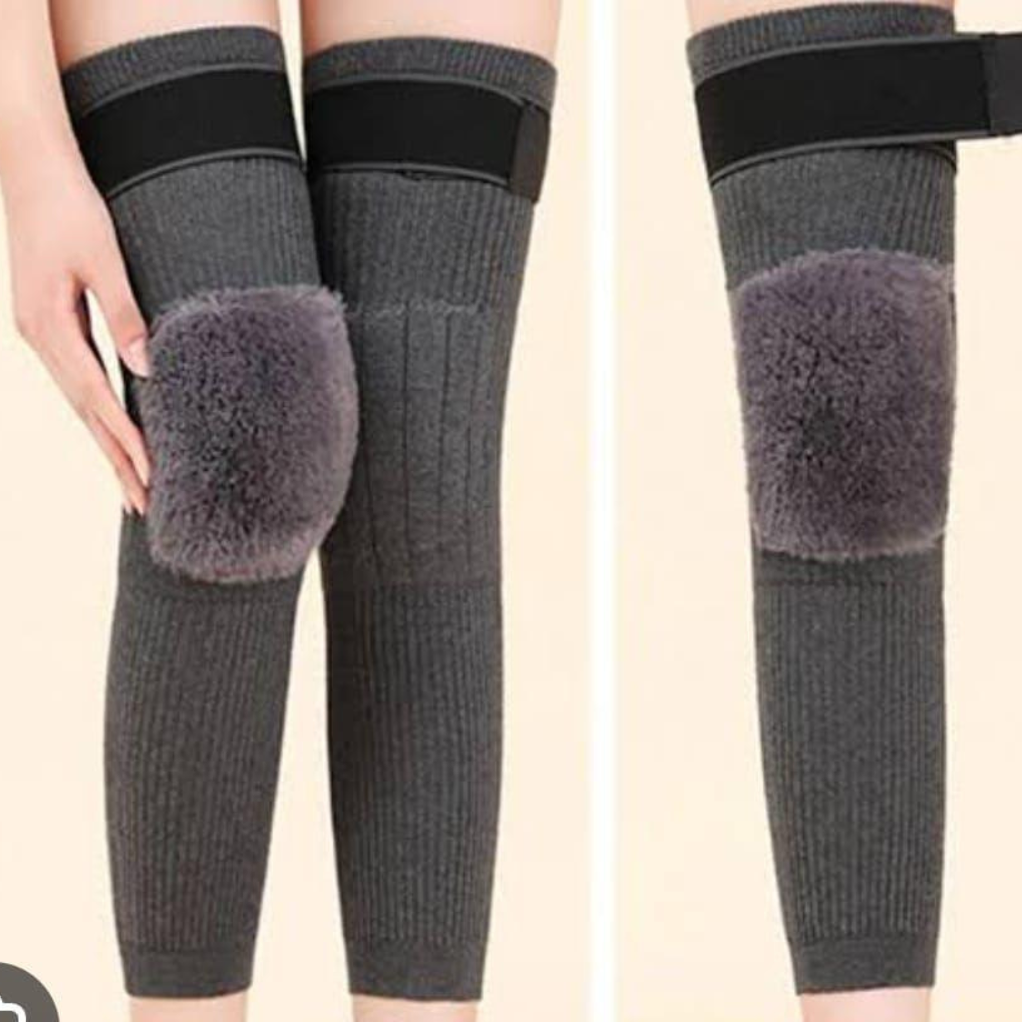Thermal Fleece-Lined Knee Warmers , Unisex Winter Leg Support Sleeves with Soft Inner Lining