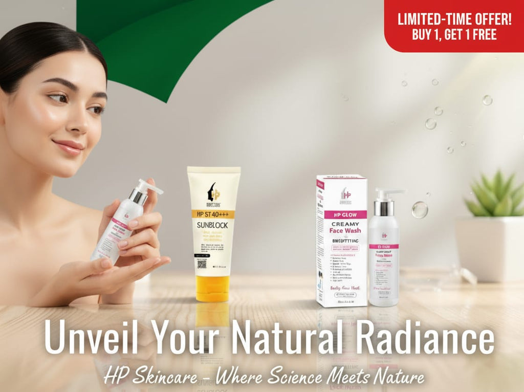 HP Skincare Bundle  HP Glow Creamy Face Wash, HP ST 40+++ Sunblock & HP Glow Cleanser | Natural Radiance & Skin Protection