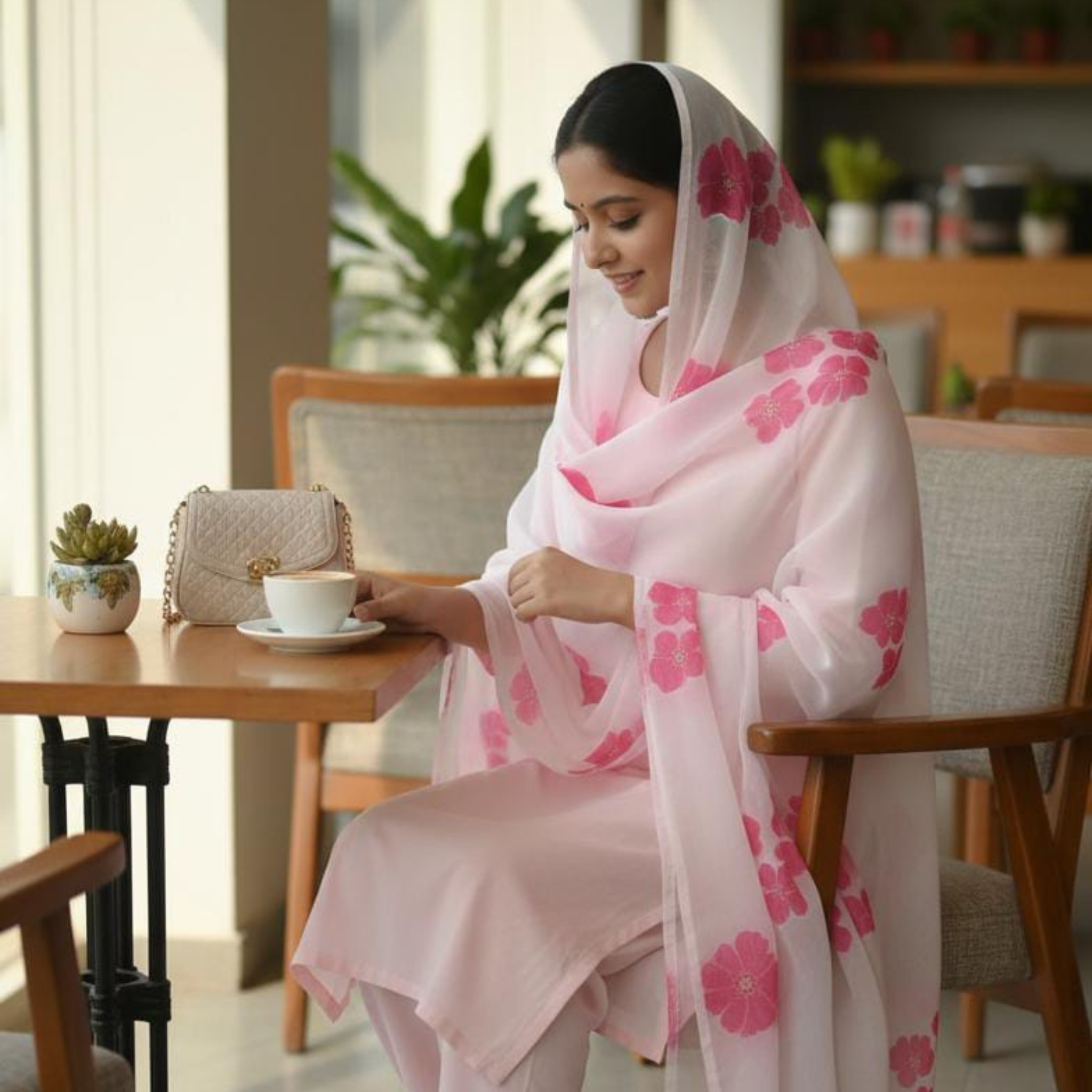 Pre- Order White Cotton Floral Dupatta with Pink Hand Block Print – Lightweight & Elegant Ethnic Stole for Women