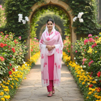 Pre- Order White Cotton Floral Dupatta with Pink Hand Block Print – Lightweight & Elegant Ethnic Stole for Women