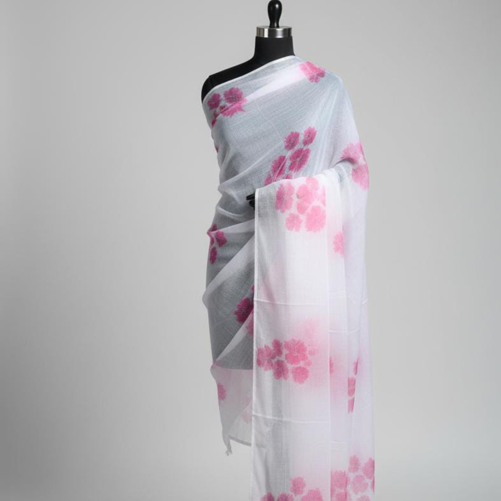 Pre- Order White Cotton Floral Dupatta with Pink Hand Block Print – Lightweight & Elegant Ethnic Stole for Women