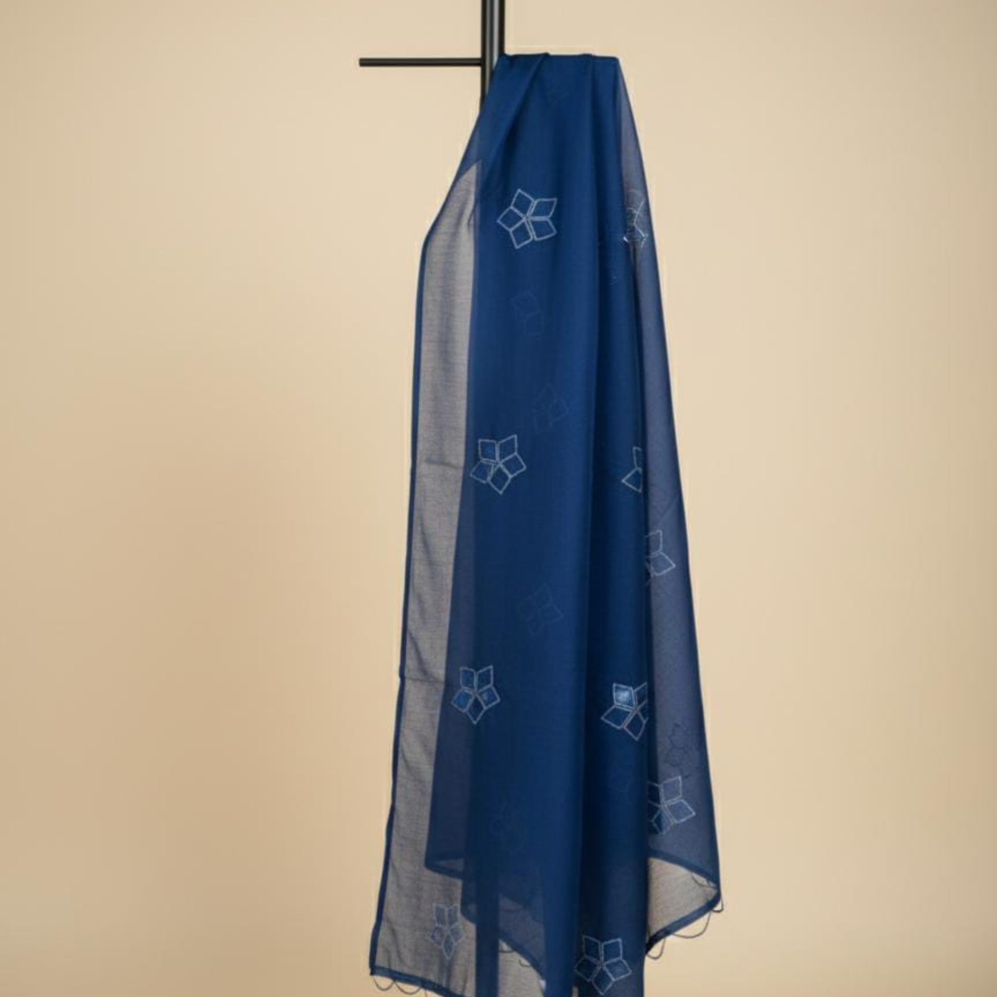 Elegant Navy Blue Silk Dupatta with Subtle Embroidered Motifs