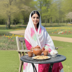 Pre-Order – Hand-Painted Organza Dupatta with Pink & Green Leaf Motif | Lightweight Festive Ethnic Stole