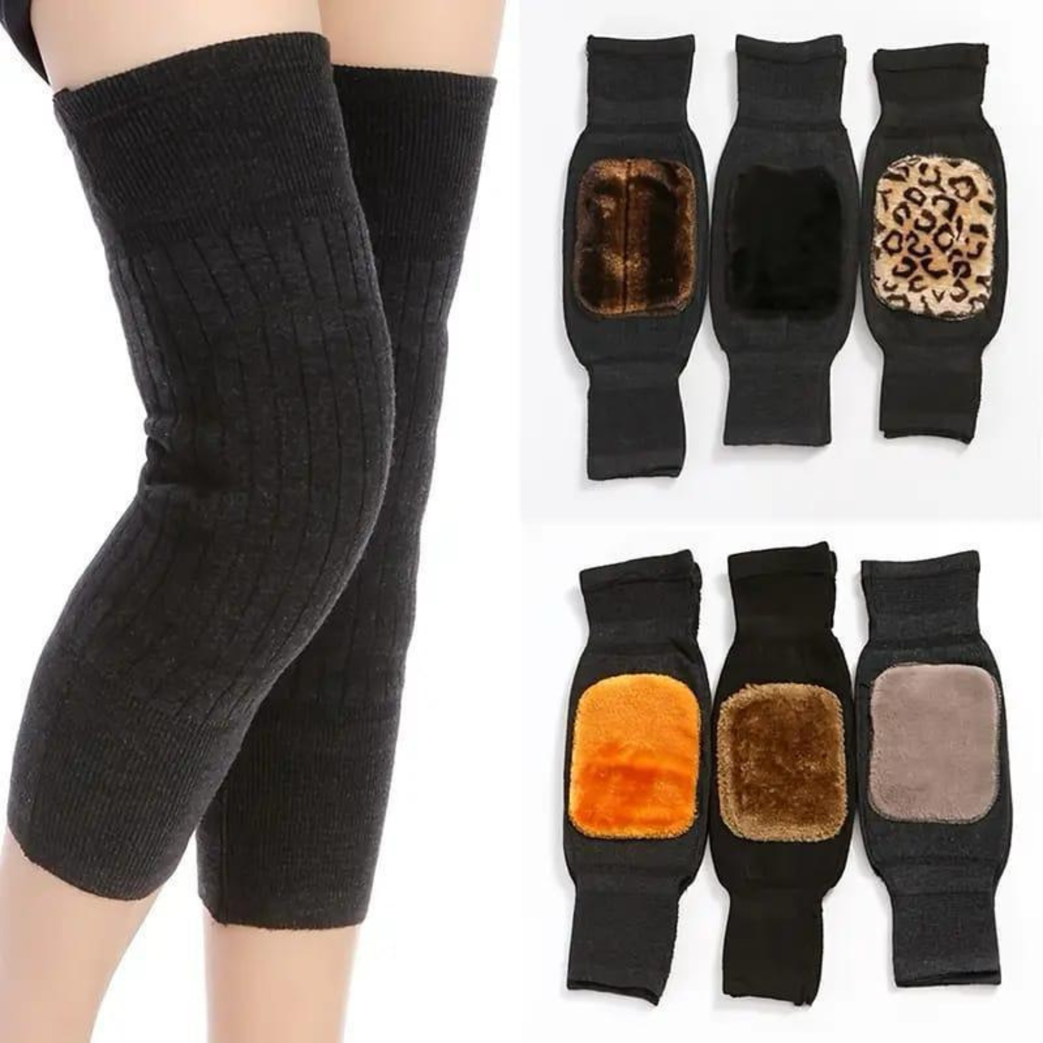 Thermal Fleece-Lined Knee Warmers , Unisex Winter Leg Support Sleeves with Soft Inner Lining
