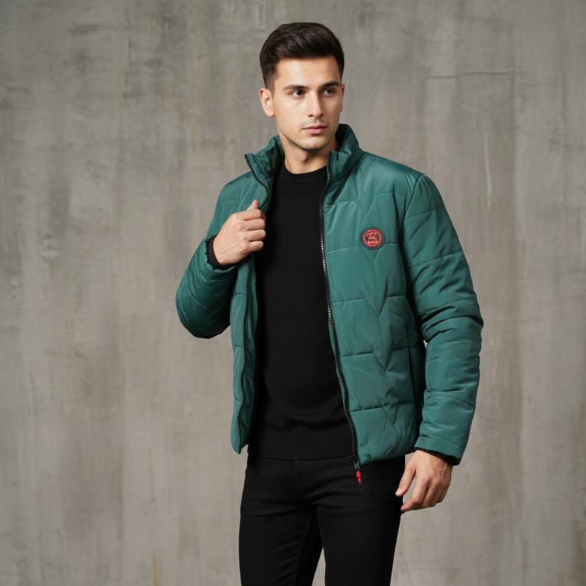 Men’s Grey Quilted Puffer Jacket Lightweight Winter Outerwear with Casual Fit