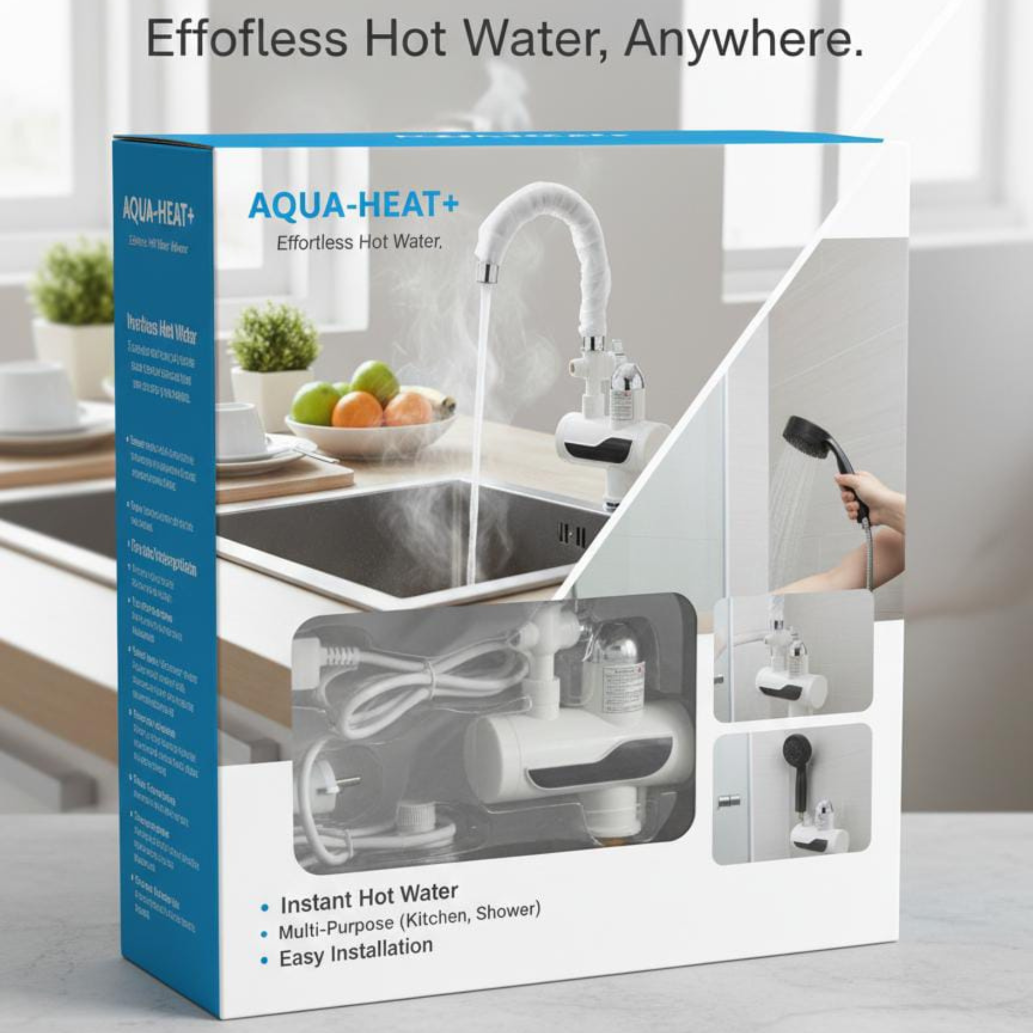 Instant Electric Water Heater Tap with Shower & LED Display – Hot & Cold Mixer Faucet for Kitchen & Bathroom – Energy Efficient Heating Tap